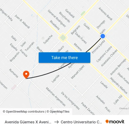 Avenida Güemes X Avenida Ortiz to Centro Universitario Chivilcoy map