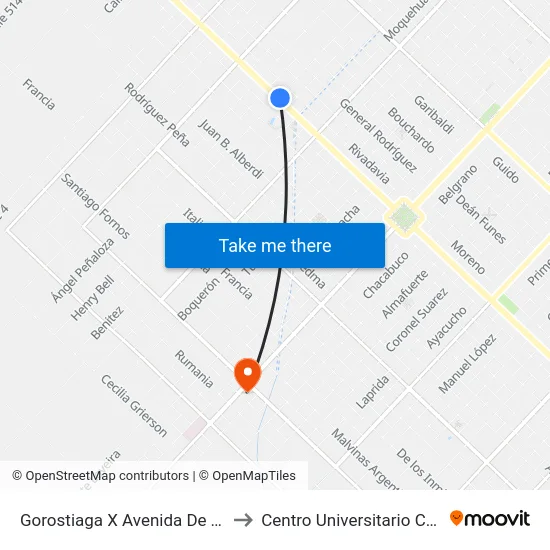 Gorostiaga X Avenida De Tomaso to Centro Universitario Chivilcoy map