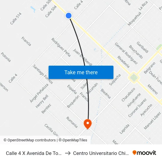 Calle 4 X Avenida De Tomaso to Centro Universitario Chivilcoy map