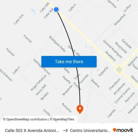Calle 502 X Avenida Antonio De Tomaso to Centro Universitario Chivilcoy map
