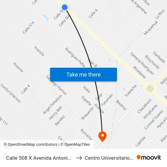 Calle 508 X Avenida Antonio De Tomaso to Centro Universitario Chivilcoy map