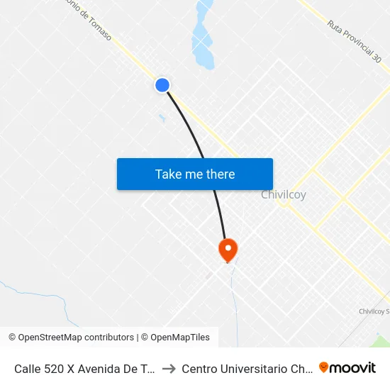 Calle 520 X Avenida De Tomaso to Centro Universitario Chivilcoy map