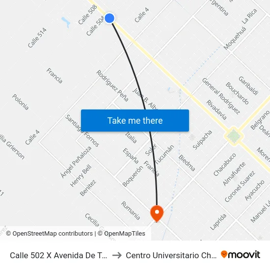 Calle 502 X Avenida De Tomaso to Centro Universitario Chivilcoy map