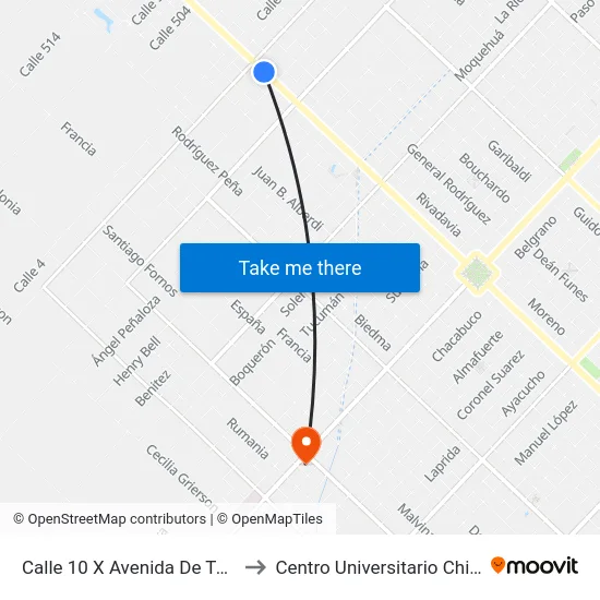 Calle 10 X Avenida De Tomaso to Centro Universitario Chivilcoy map
