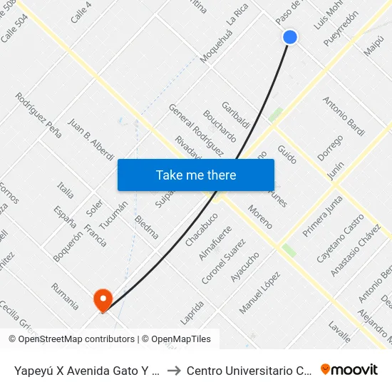 Yapeyú X Avenida Gato Y Mancha to Centro Universitario Chivilcoy map