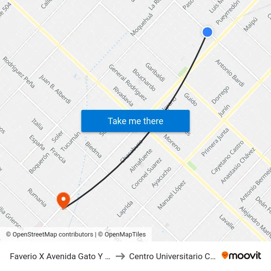 Faverio X Avenida Gato Y Mancha to Centro Universitario Chivilcoy map