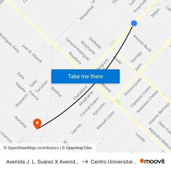 Avenida J. L. Suárez X Avenida Gato Y Mancha to Centro Universitario Chivilcoy map