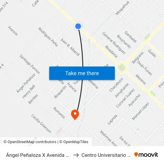 Ángel Peñaloza X Avenida De Tomaso to Centro Universitario Chivilcoy map