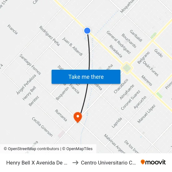 Henry Bell X Avenida De Tomaso to Centro Universitario Chivilcoy map