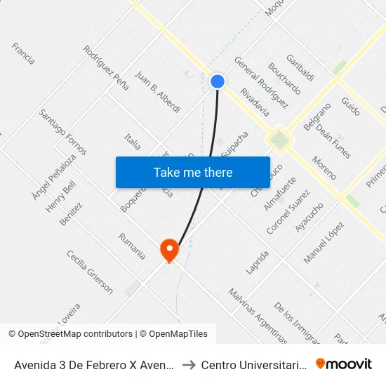 Avenida 3 De Febrero X Avenida De Tomaso to Centro Universitario Chivilcoy map