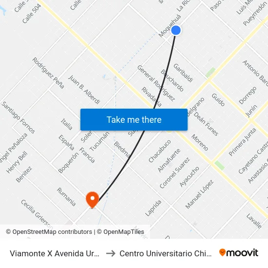 Viamonte X Avenida Urquiza to Centro Universitario Chivilcoy map
