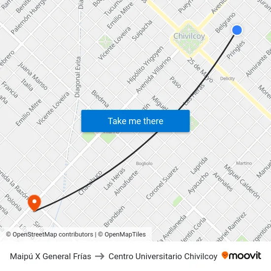 Maipú X General Frías to Centro Universitario Chivilcoy map