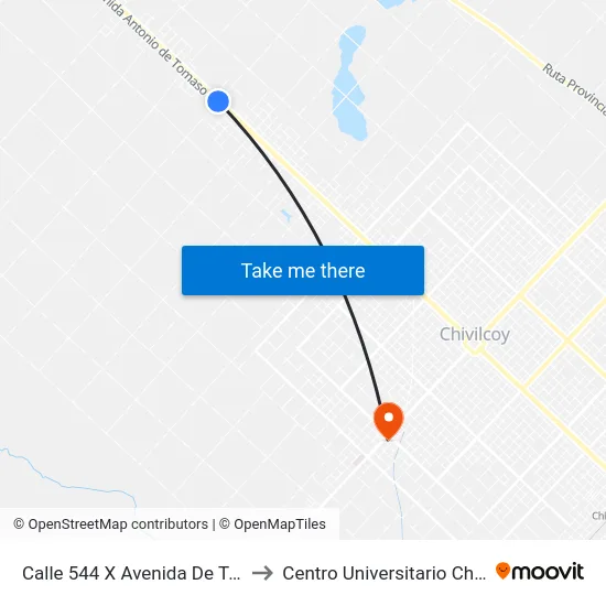 Calle 544 X Avenida De Tomaso to Centro Universitario Chivilcoy map