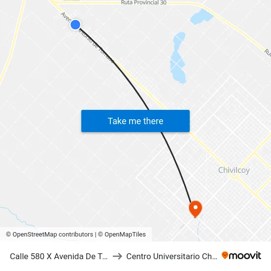 Calle 580 X Avenida De Tomaso to Centro Universitario Chivilcoy map
