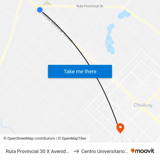 Ruta Provincial 30 X Avenida De Tomaso to Centro Universitario Chivilcoy map