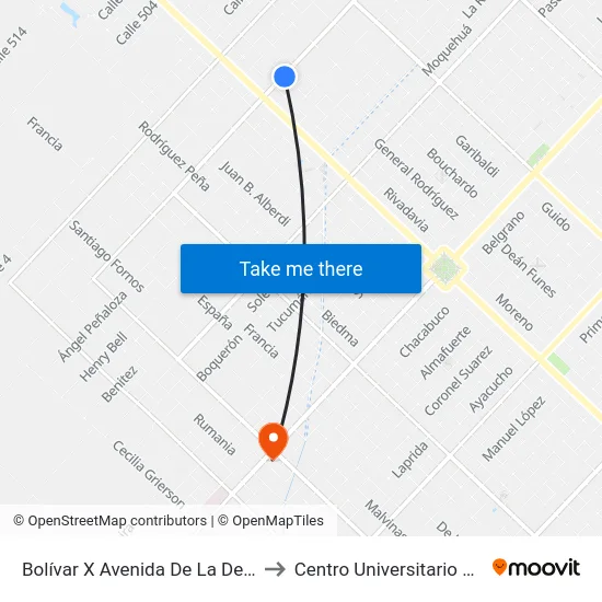 Bolívar X Avenida De La Democracia to Centro Universitario Chivilcoy map
