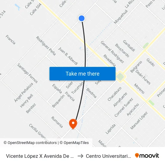 Vicente López X Avenida De La Democracia to Centro Universitario Chivilcoy map