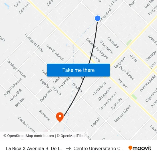 La Rica X Avenida B. De Irigoyen to Centro Universitario Chivilcoy map