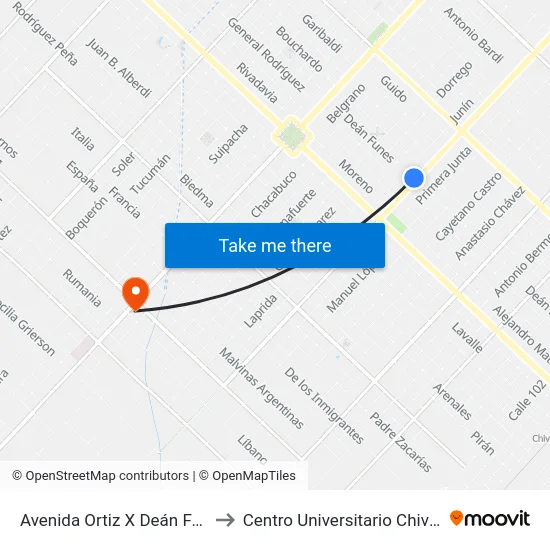 Avenida Ortiz X Deán Funes to Centro Universitario Chivilcoy map