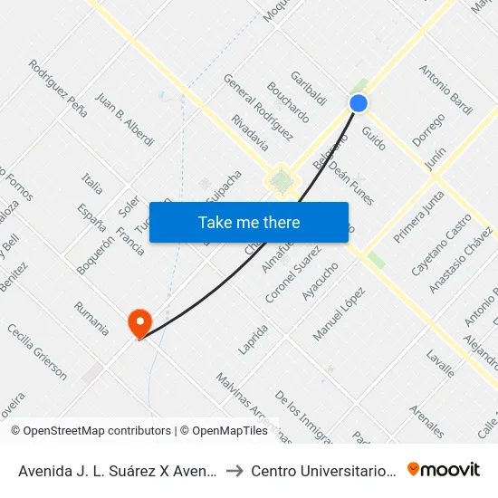 Avenida J. L. Suárez X Avenida Güemes to Centro Universitario Chivilcoy map