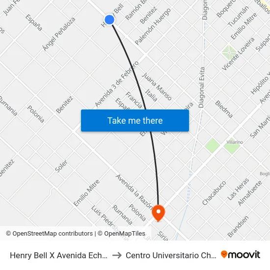 Henry Bell X Avenida Echeverría to Centro Universitario Chivilcoy map