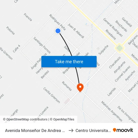 Avenida Monseñor De Andrea X Avenida Echeverría to Centro Universitario Chivilcoy map