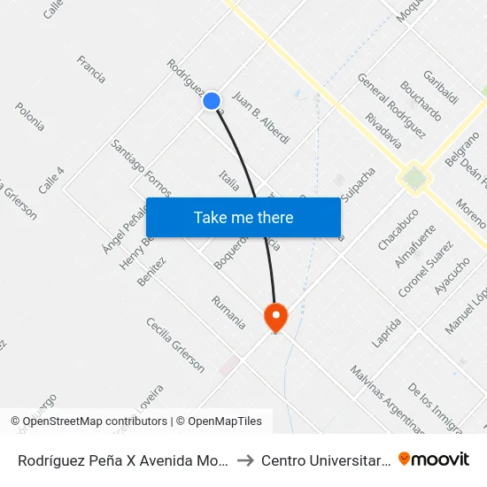 Rodríguez Peña X Avenida Monseñor De Andrea to Centro Universitario Chivilcoy map