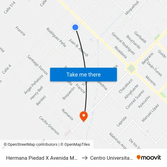 Hermana Piedad X Avenida Monseñor De Andrea to Centro Universitario Chivilcoy map