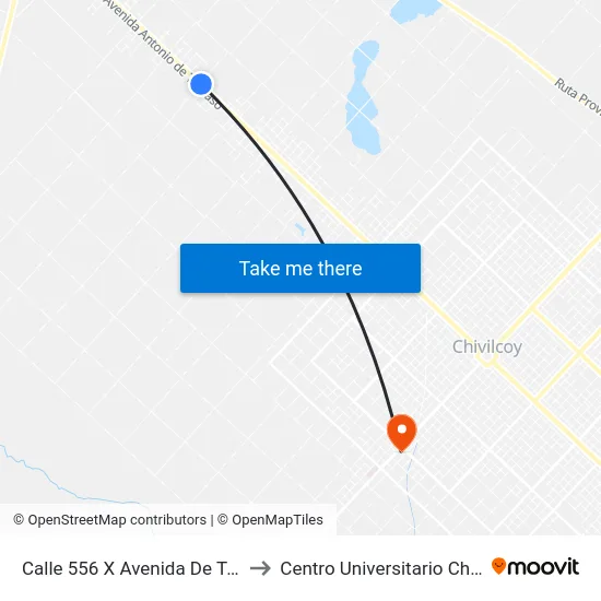 Calle 556 X Avenida De Tomaso to Centro Universitario Chivilcoy map