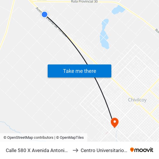 Calle 580 X Avenida Antonio De Tomaso to Centro Universitario Chivilcoy map