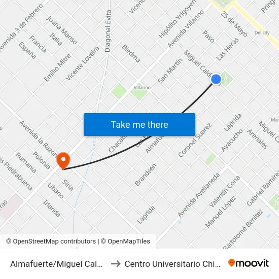 Almafuerte/Miguel Calderón to Centro Universitario Chivilcoy map