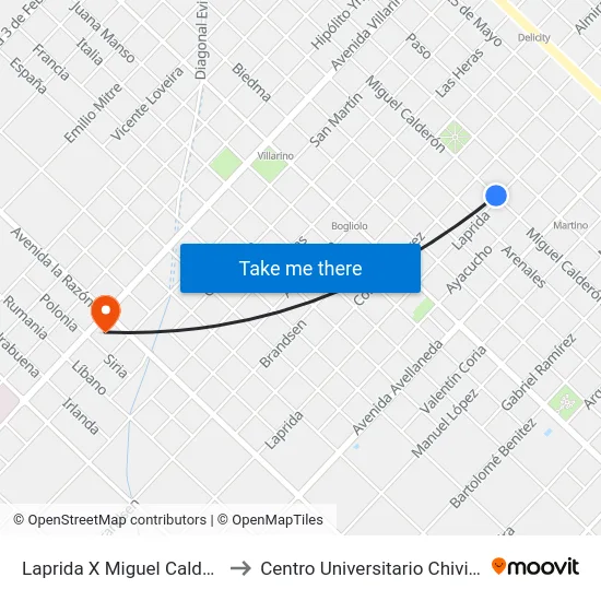 Laprida X Miguel Calderón to Centro Universitario Chivilcoy map