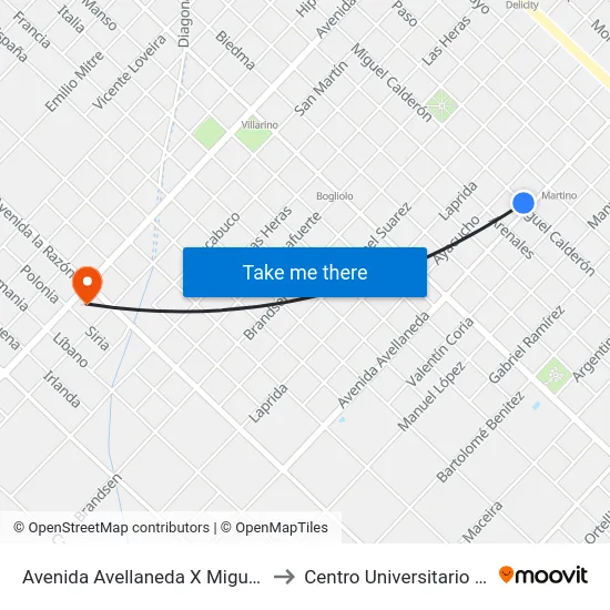 Avenida Avellaneda X Miguel Calderón to Centro Universitario Chivilcoy map