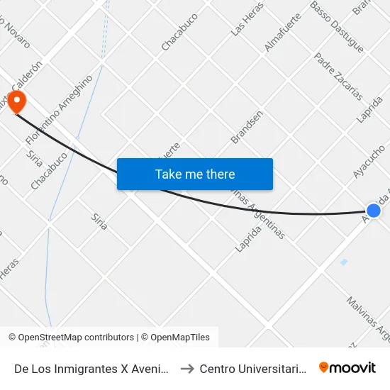 De Los Inmigrantes X Avenida Avellaneda to Centro Universitario Chivilcoy map