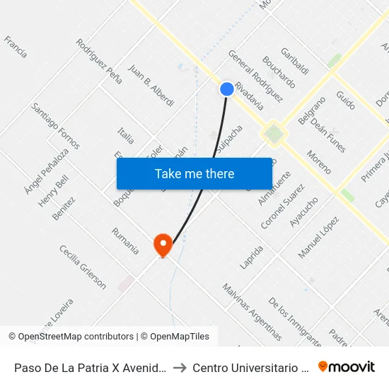 Paso De La Patria X Avenida Ceballos to Centro Universitario Chivilcoy map