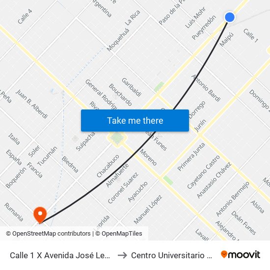 Calle 1 X Avenida José León Suárez to Centro Universitario Chivilcoy map