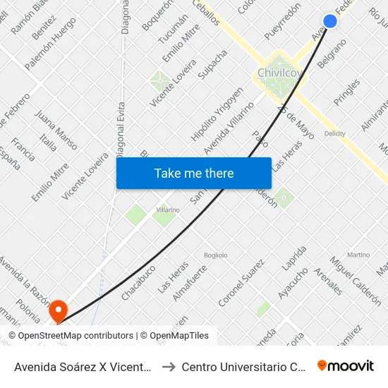 Avenida Soárez X Vicente López to Centro Universitario Chivilcoy map