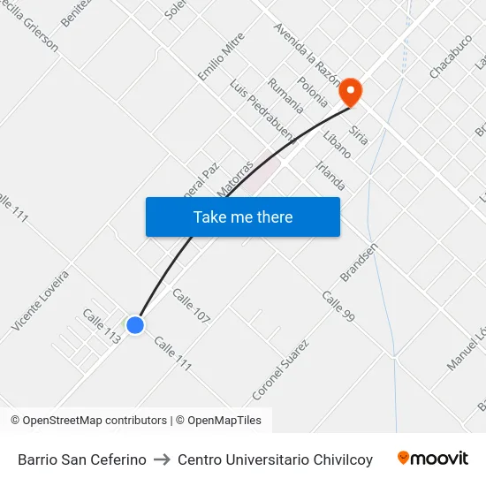 Barrio San Ceferino to Centro Universitario Chivilcoy map