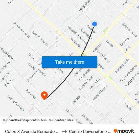 Colón X Avenida Bernardo De Irigoyen to Centro Universitario Chivilcoy map