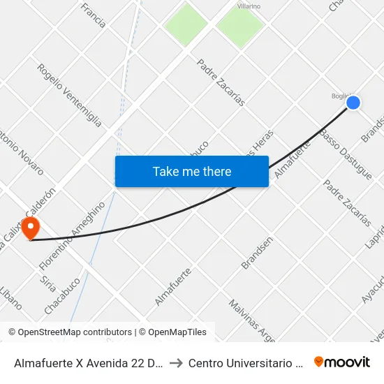 Almafuerte X Avenida 22 De Octubre to Centro Universitario Chivilcoy map