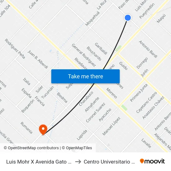 Luis Mohr X Avenida Gato Y Mancha to Centro Universitario Chivilcoy map