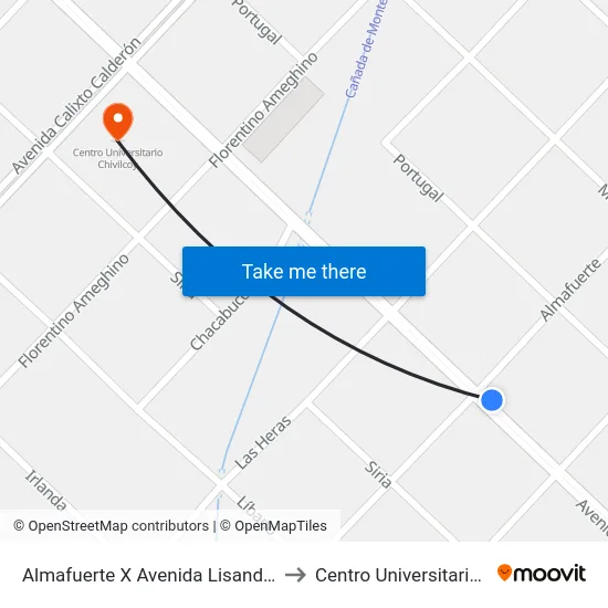 Almafuerte X Avenida Lisandro De La Torre to Centro Universitario Chivilcoy map