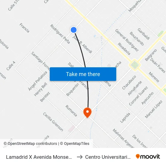 Lamadrid X Avenida Monseñor De Andrea to Centro Universitario Chivilcoy map