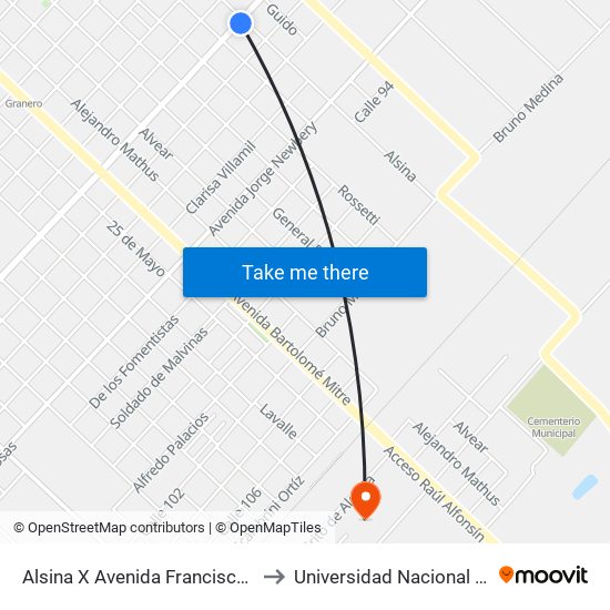 Alsina X Avenida Francisco Laborde to Universidad Nacional De Luján map