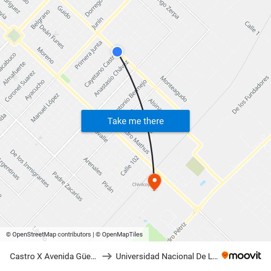 Castro X Avenida Güemes to Universidad Nacional De Luján map