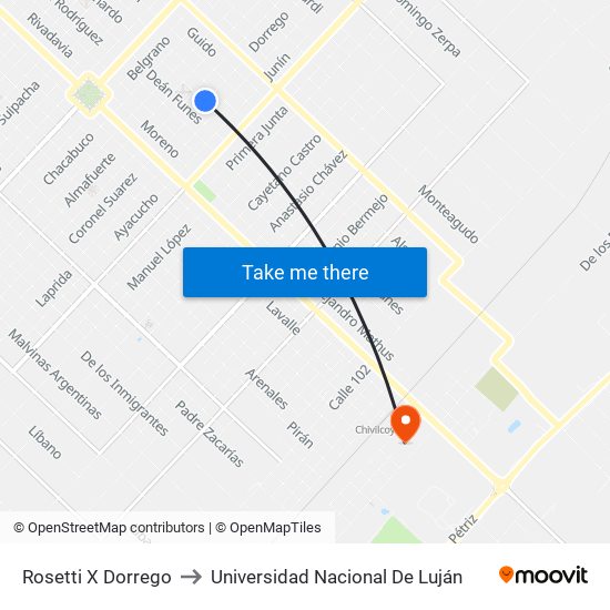 Rosetti X Dorrego to Universidad Nacional De Luján map