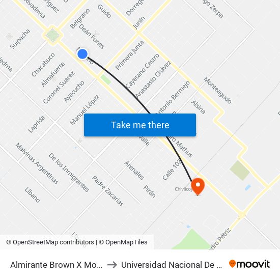 Almirante Brown X Moreno to Universidad Nacional De Luján map