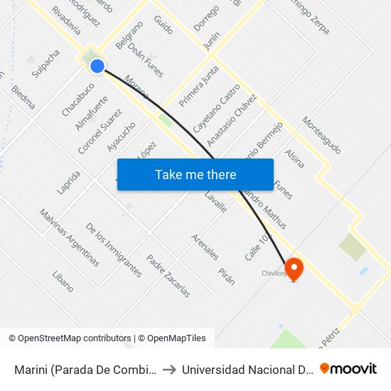 Marini (Parada De Combinación) to Universidad Nacional De Luján map