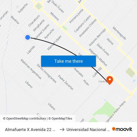 Almafuerte X Avenida 22 De Octubre to Universidad Nacional De Luján map