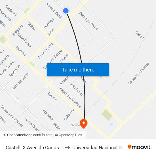 Castelli X Avenida Carlos Gardel to Universidad Nacional De Luján map